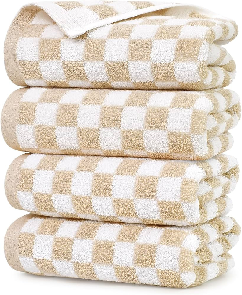 Jacquotha Beige Checkered Hand Towels - Set of 4, Cotton, 13"x29" | Amazon (US)