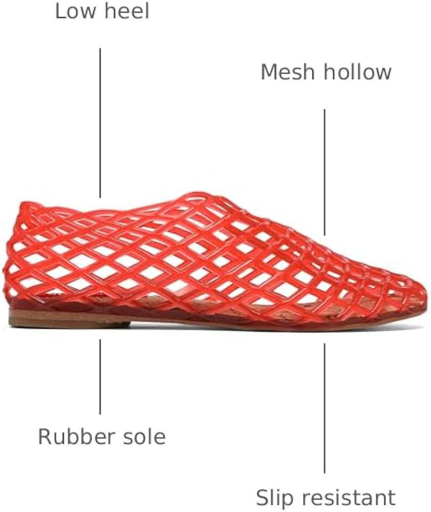 Red Jelly Mesh Ballet Flats for Women Adult Clear Hollow Jelly Sandals Beach Ballerina Jellies Sh... | Amazon (US)