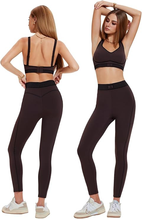 Workout Sets for Women 2 Piece Matching Set, High Waisted Leggings with Pockets & Padded Sports B... | Amazon (US)