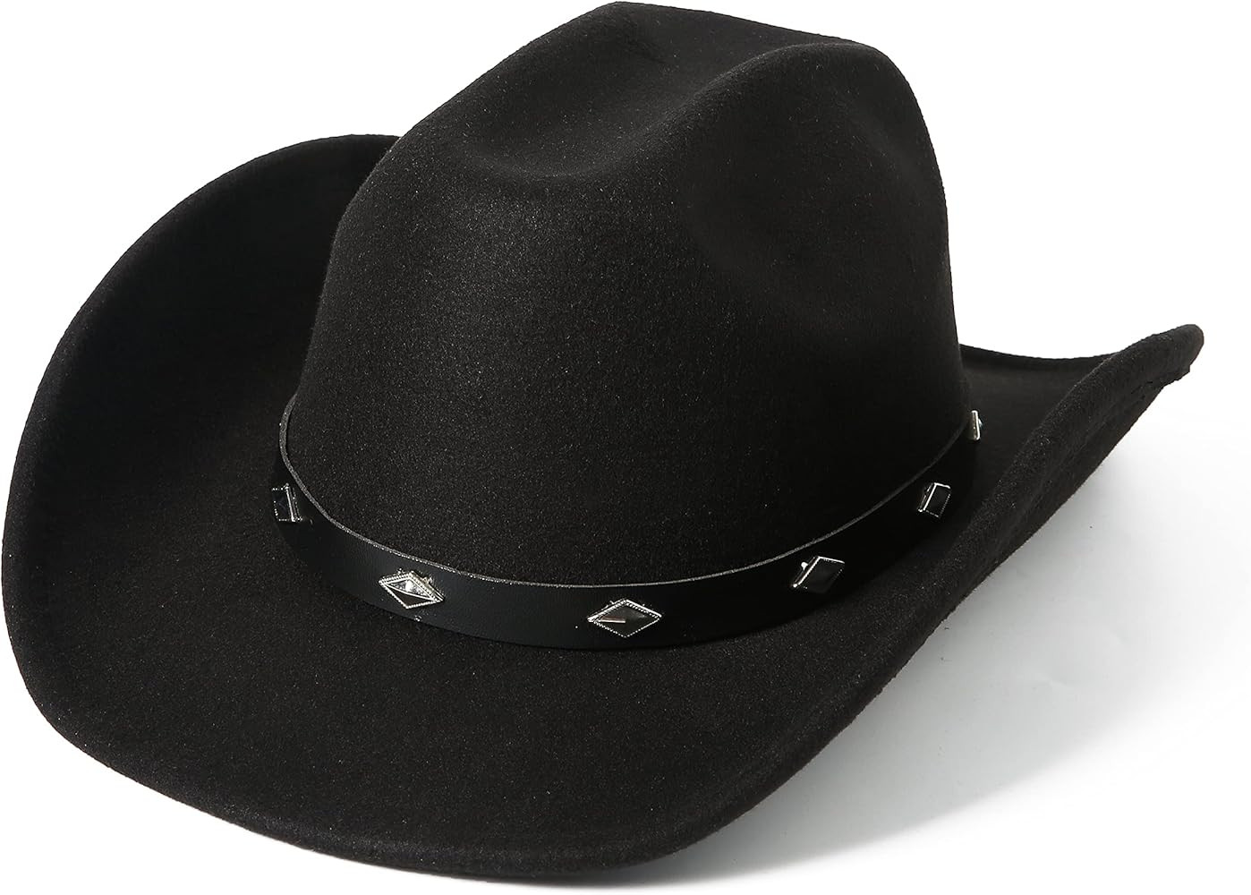 Lanzom Women Men Classic Felt Wide Brim Western Cowboy Hat Cowgirl Hat with Buckle | Amazon (US)