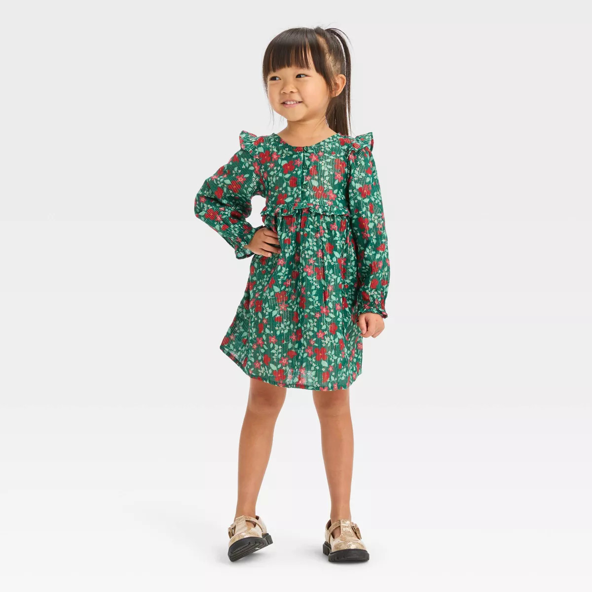 Toddler Girls' Floral Long Sleeve Dress - Cat & Jack™ Green 12M | Target
