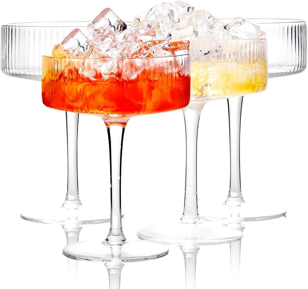 Ciaell Ribbed Coupe Glasses set of 4 - Vintage Cocktail Coupe Glasses - 10 oz Classic Martini Gla... | Amazon (US)