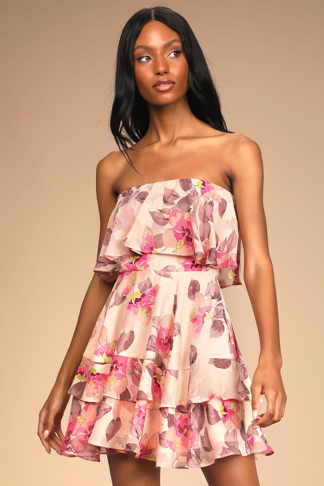 Perfect Paradise Pink Floral Print Jacquard Strapless Mini Dress | Lulus (US)