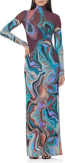 Billie Print Long Sleeve Semisheer Dress | Nordstrom