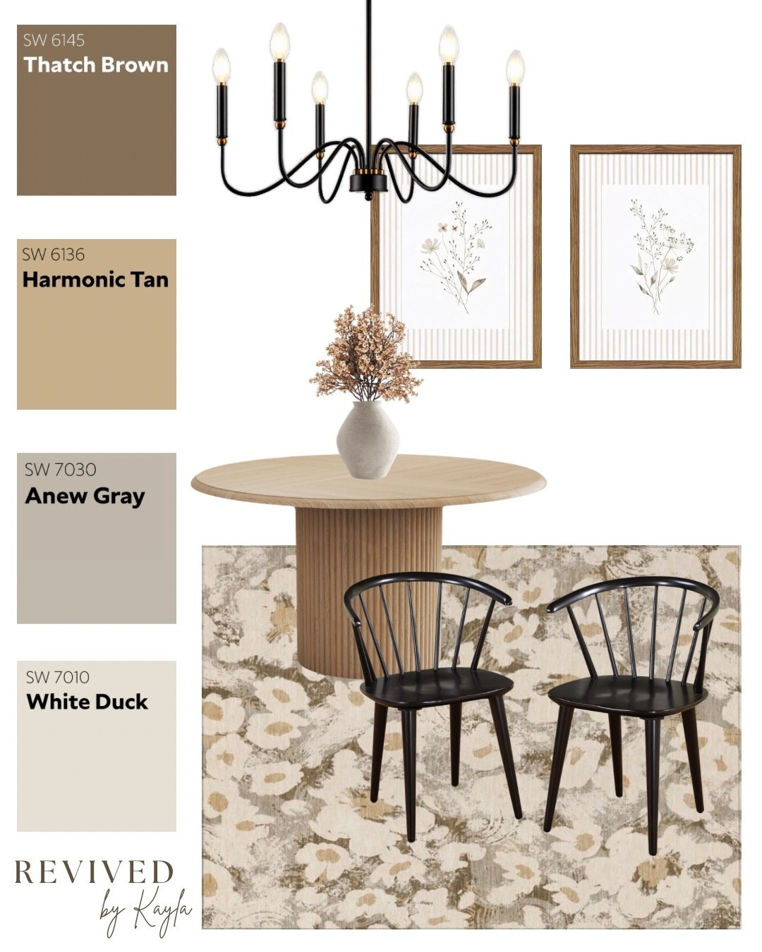 Brown and tan floral dining room design mood board 🤎🌻

#diningroom #homedecor #homedesign #roomdesign #moodboard #paintcolors #sherwinwilliams #wayfair #amazon #amazonhome #diningtable #diningchairs #homeinspo 

#LTKHome