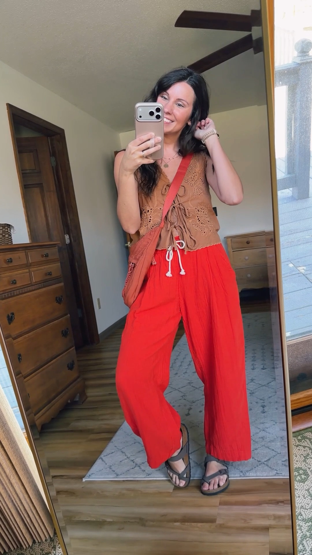 Gauze cotton red pants 5 ways♥️

Red pants are size xs petite, Birkenstock mayari sandals are size 36. 

Outfit 1: small in the white cropped tank. Red leather purse is thrifted—linked similar.
Outfit 2: brown eyelet top is size small.
Outfit 3: cream rank is size small. Selling out so also linked similar. My green scarf is so fun. My tote bag is sold out in this green color so also linked similar. 
Outfit 4: size small in the white eyelet top.
Outfit 5: size small in white cropped tank. The floral flag hat is adorable!♥️



#LTKgrwm #LTKPetite #LTKootd