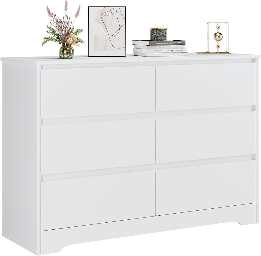FOTOSOK 6 Drawer Double Dresser, White Dresser for Bedroom, Modern 6 Chest of Drawers with Deep D... | Amazon (US)