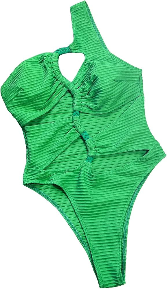 WDIRARA Women's Cut Out One Shoulder Swimsuit Bikini Hollow Out Ruched High Cut One Piece Swimsui... | Amazon (US)