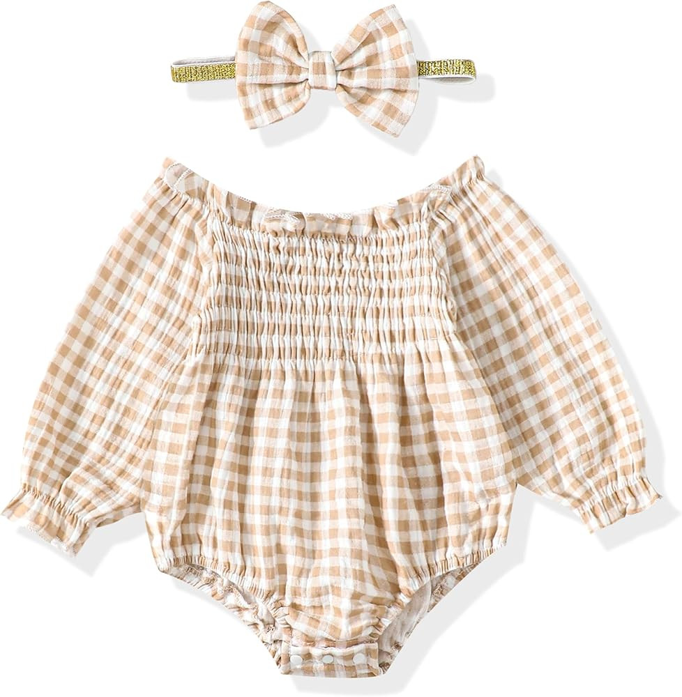 Renotemy Newborn Infant Baby Girl Clothes Cotton Linen Rompers Solid Ruffle Jumpsuits Infant Baby... | Amazon (US)