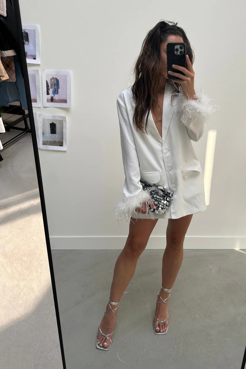 Tease Me White Feather Blazer | 12th Tribe