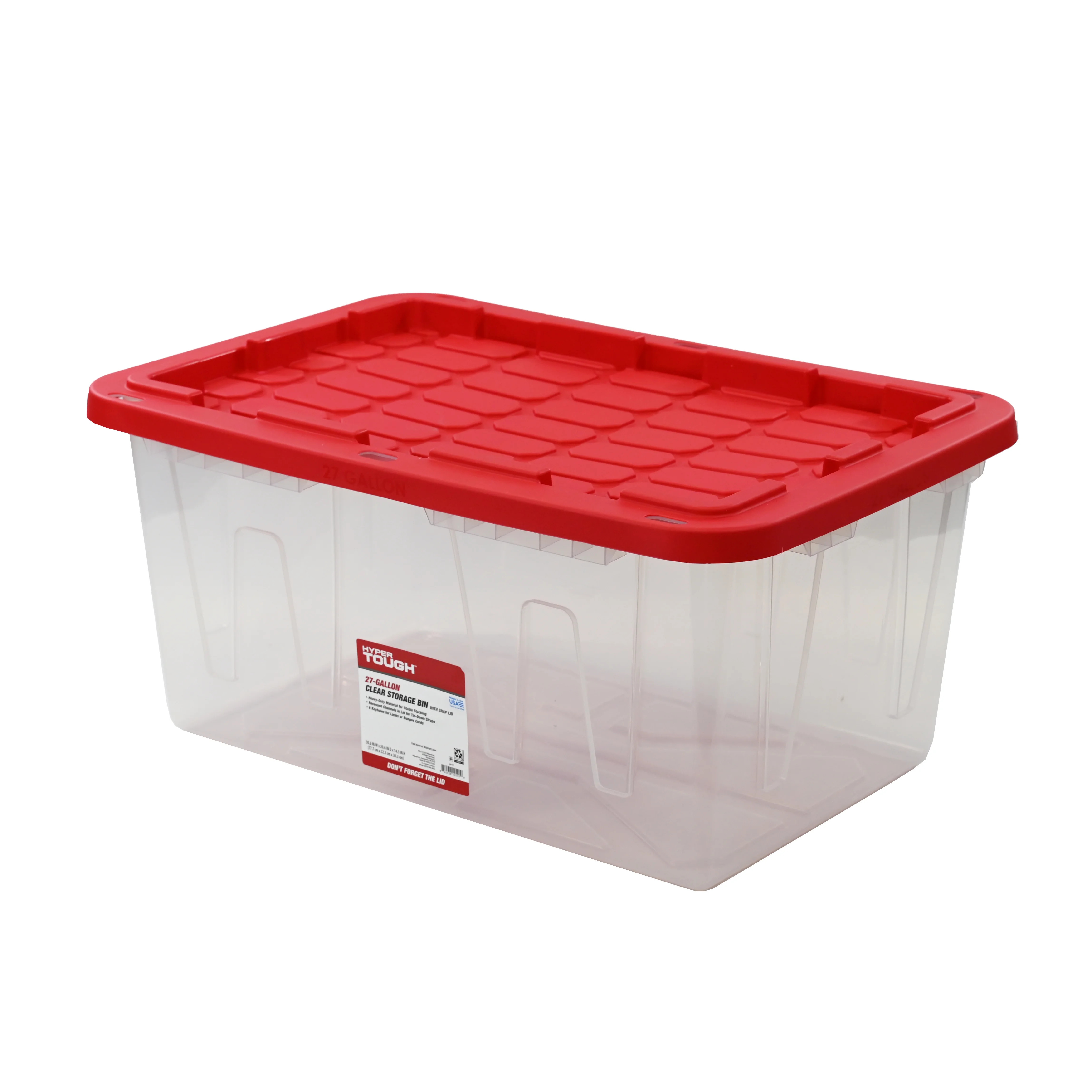 Hyper Tough 27 Gallon Large Storage Bin with Red Snap Lid, Heavy Duty Clear Plastic Storage Conta... | Walmart (US)