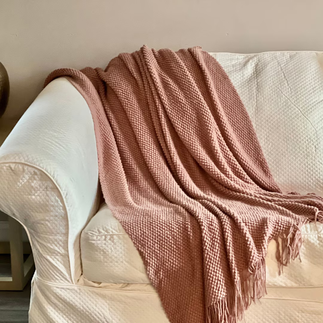 Dusty Rose Throw Blanket With Tassels Size 50x90 Cozy Pink - Etsy | Etsy (US)