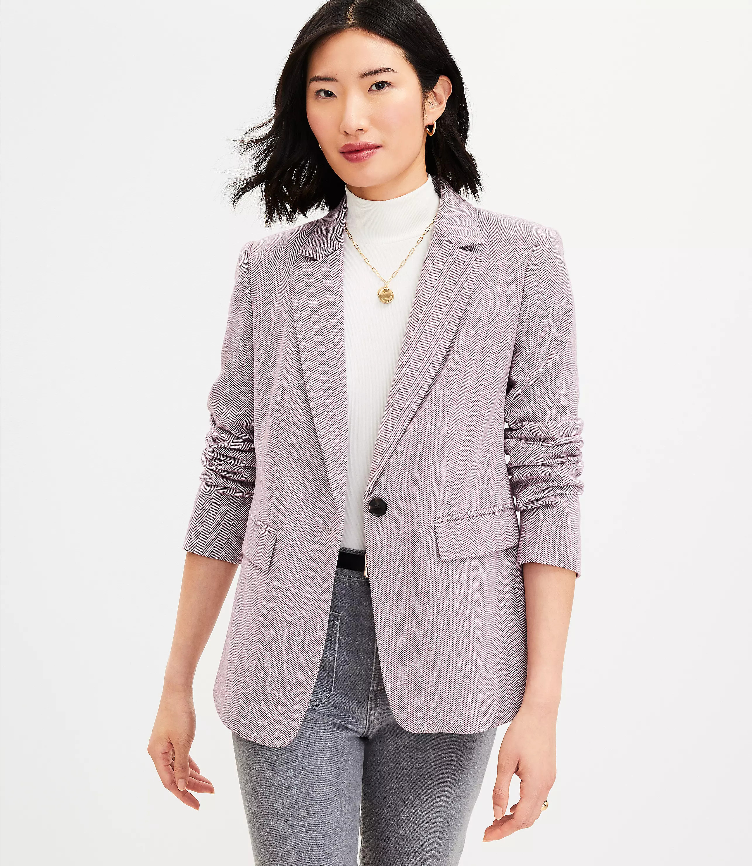 Herringbone Knit Elbow Patch Modern Blazer | LOFT