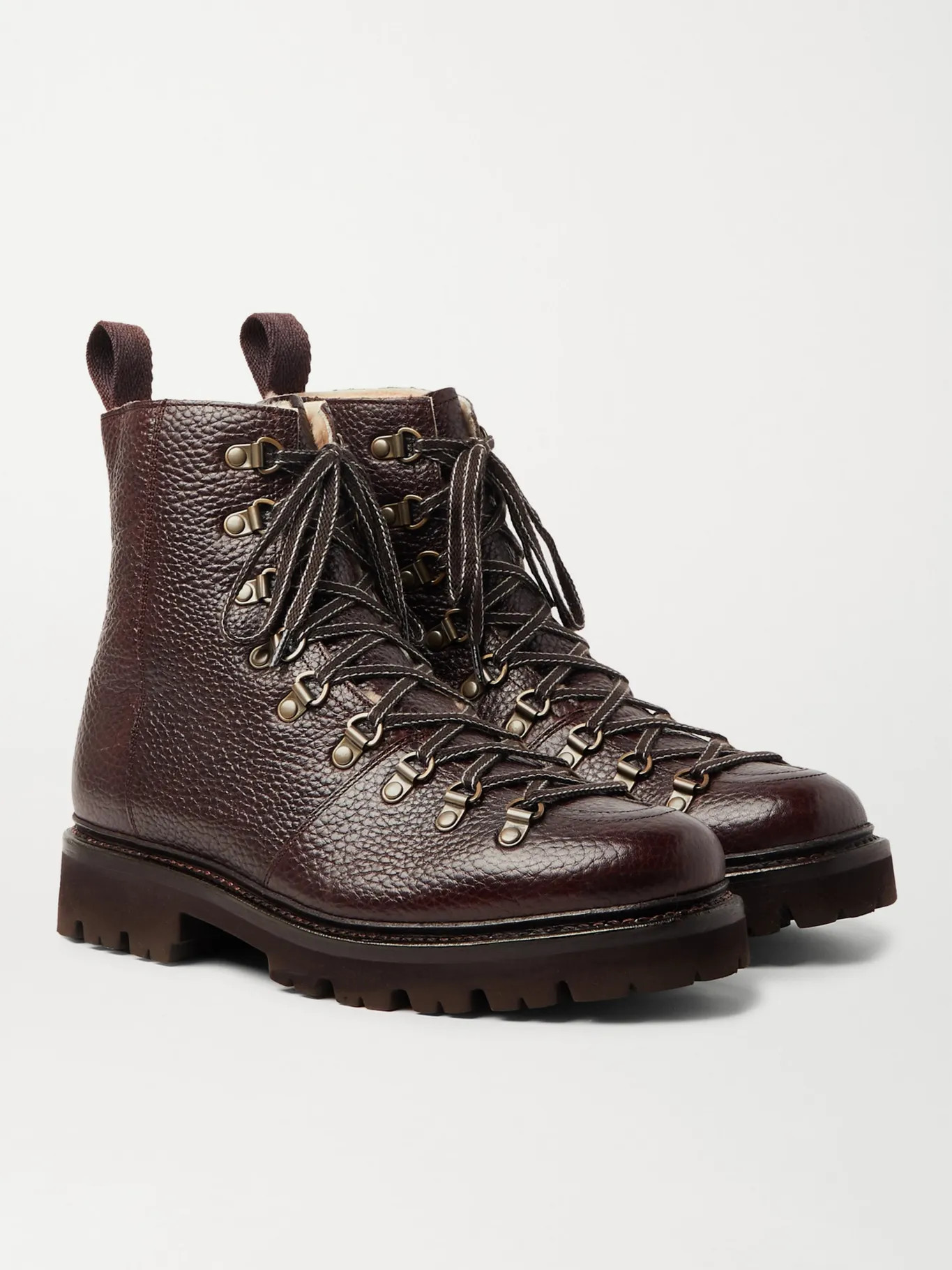 Chocolate Brady Shearling-Lined Full-Grain Leather Hiking Boots | GRENSON | MR PORTER | Mr Porter (UK)
