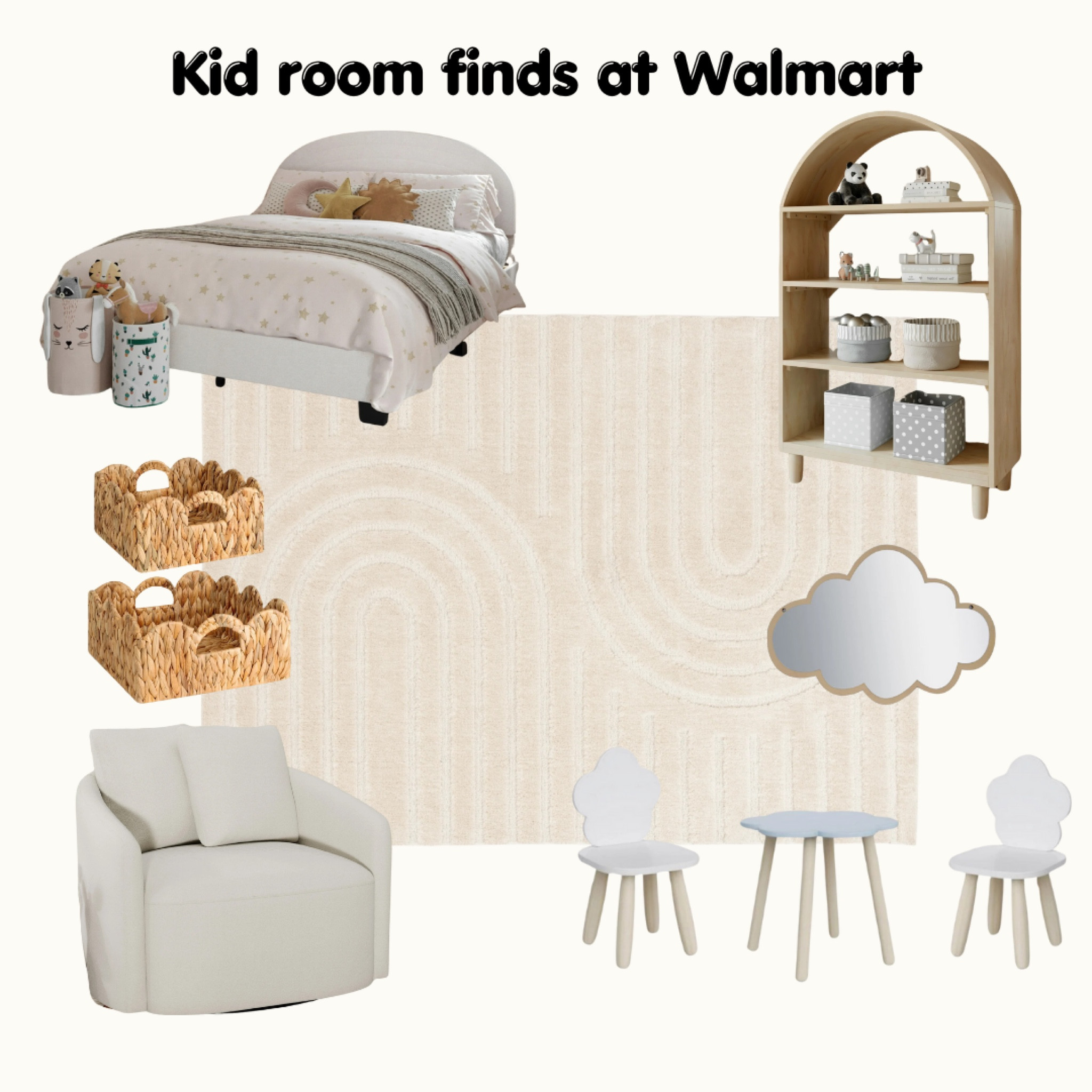 Create the ultimate dream space for your little one with these fun and stylish finds from Walmart! Start with a cozy swivel chair that’s perfect for reading or relaxing. Pair it with an adorable arched bookshelf to display their favorite books and toys. Add a comfy bed that sets the stage for restful nights, and sprinkle in some magic with a whimsical table and chairs set that’s ideal for playtime or creative activities. Complete the look with a playful cloud-shaped mirror, adding a touch of softness, and charming scalloped baskets to keep their room tidy while still looking cute.

Perfect for creating a functional yet fun space that your kids will love!

#LTKFamily #LTKHome #LTKKids
