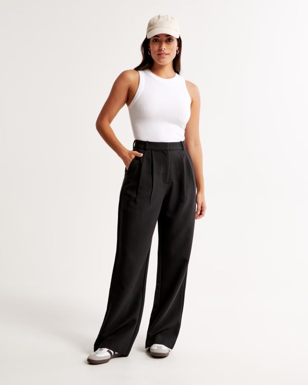 Women's A&F Sloane Low Rise Tailored Linen-Blend Pant | Women's New Arrivals | Abercrombie.com | Abercrombie & Fitch (US)