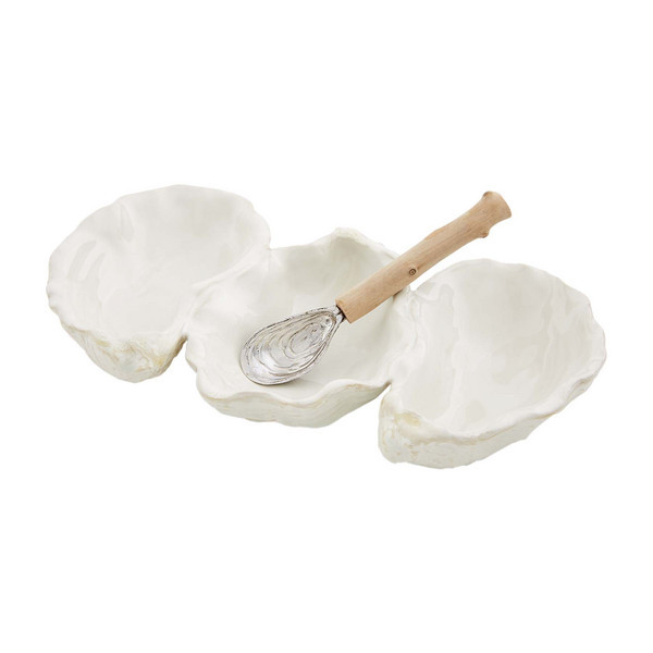 Mud Pie Triple Oyster Dip Bowl Set in White | Oyster Shells | Mud Pie