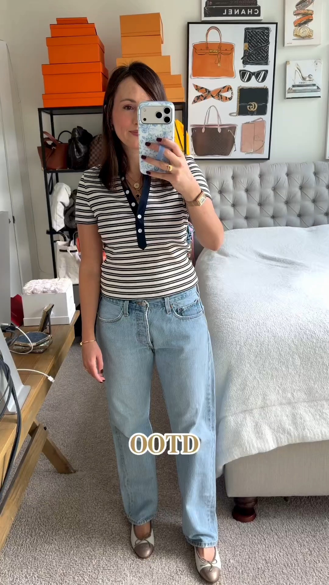 @Veronica Beard polo with vintage Levi’s! I found the best hack for sourcing vintage Levi’s. This seller I found on Etsy takes all your measurements and makes you the perfect pair and I couldn’t be happier!