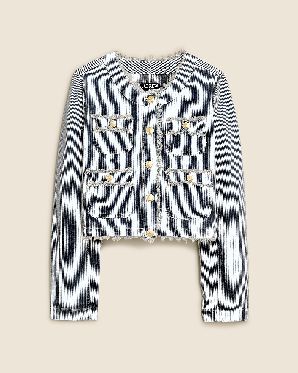 Frayed denim lady jacket in stripe | J. Crew US