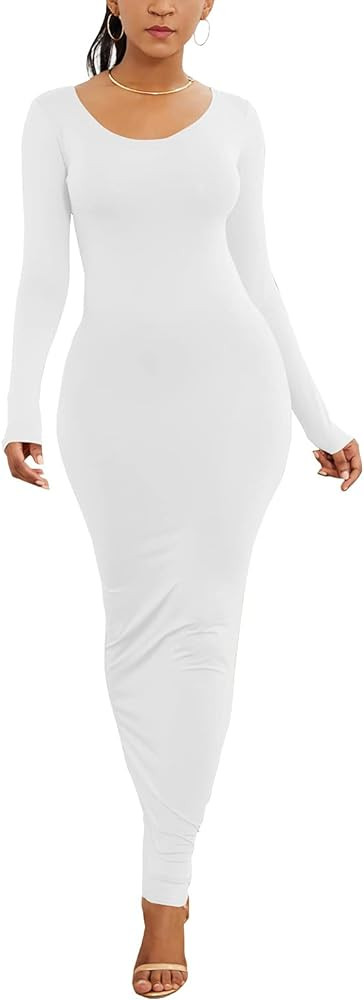 PRIMODA Women's Turtleneck Long Sleeve Bodycon Maxi Dress Casual Long Dress | Amazon (US)