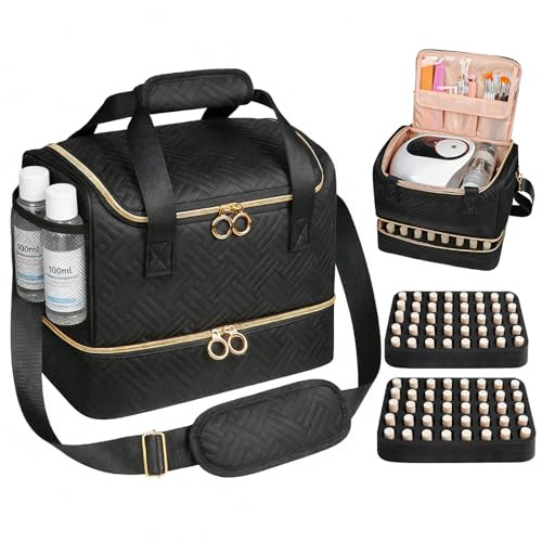 Veirdro Nail Polish Organizer Bag Holds 80 Bottles (15ml/0.5fl.oz)& Nail Lamp, Soft Nylon Nail Ki... | Amazon (US)