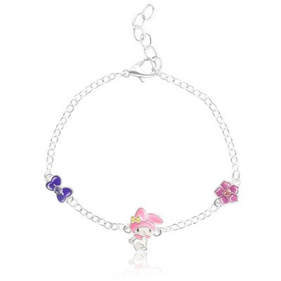 Sanrio Hello Kitty and Friends Womens Silver Plated Bracelet with Flower and Bow Charm Pendants, 6.5 + 1", Officially Licensed | Target