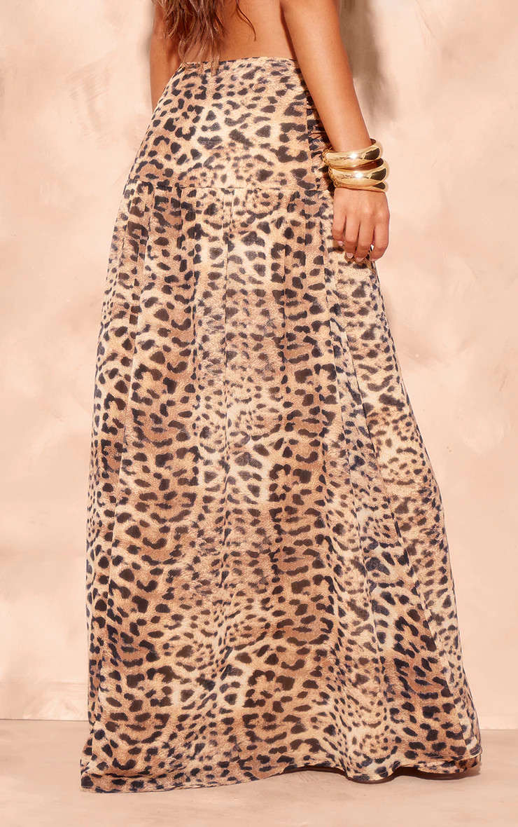 Leopard Print Twist Front Maxi Skirt | PrettyLittleThing US