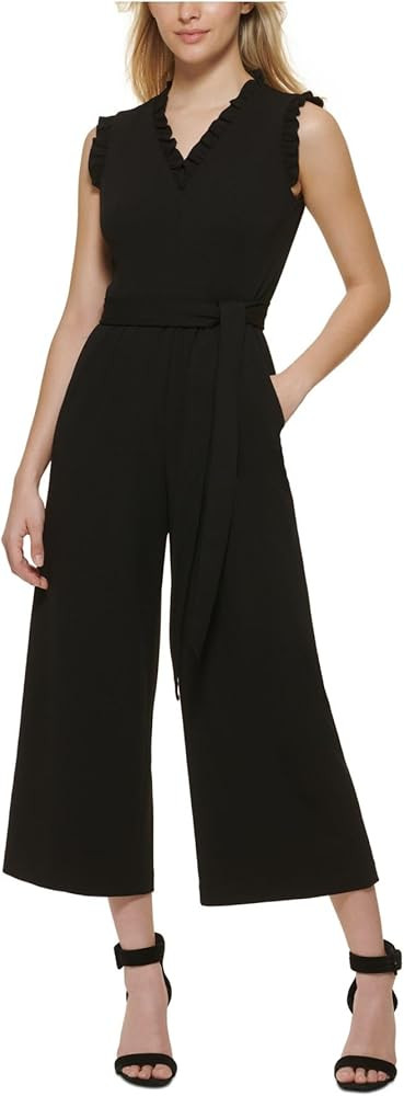 Calvin Klein womens V-neck Jumpsuit With Ruffle Trim | Amazon (US)