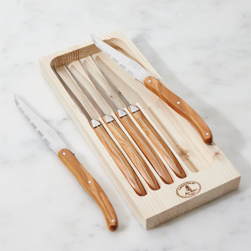 Laguiole Olivewood Steak Knives, Set of 6 + Reviews | Crate & Barrel | Crate & Barrel