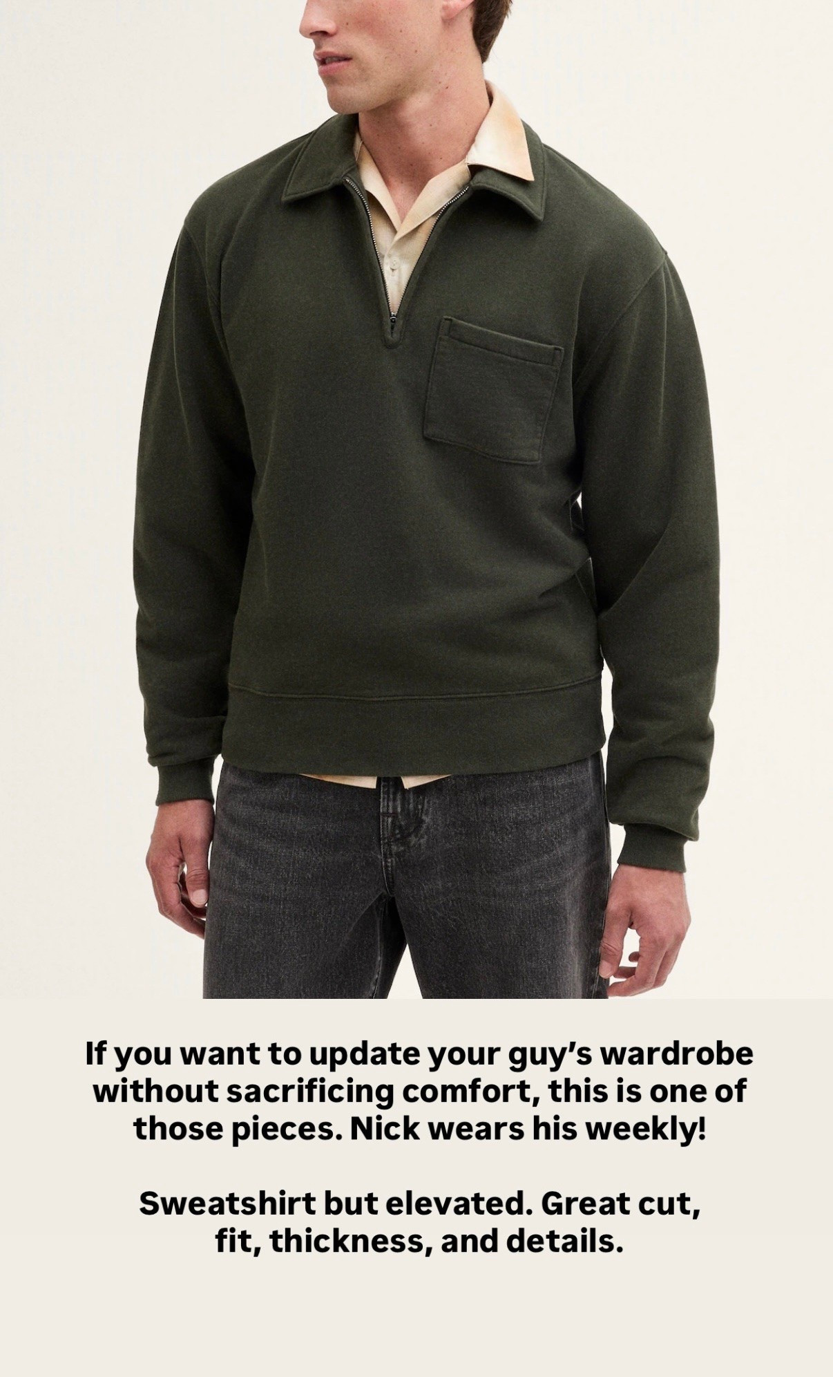 On sale when you log in. Men’s half zip cotton sweatshirt, go TTS. This has a modern slightly boxier, not too long fit. If in between sizes then can size up because it’s cotton and may shrink slightly if you machine dry it

#LTKMens #LTKSeasonal #LTKSaleAlert