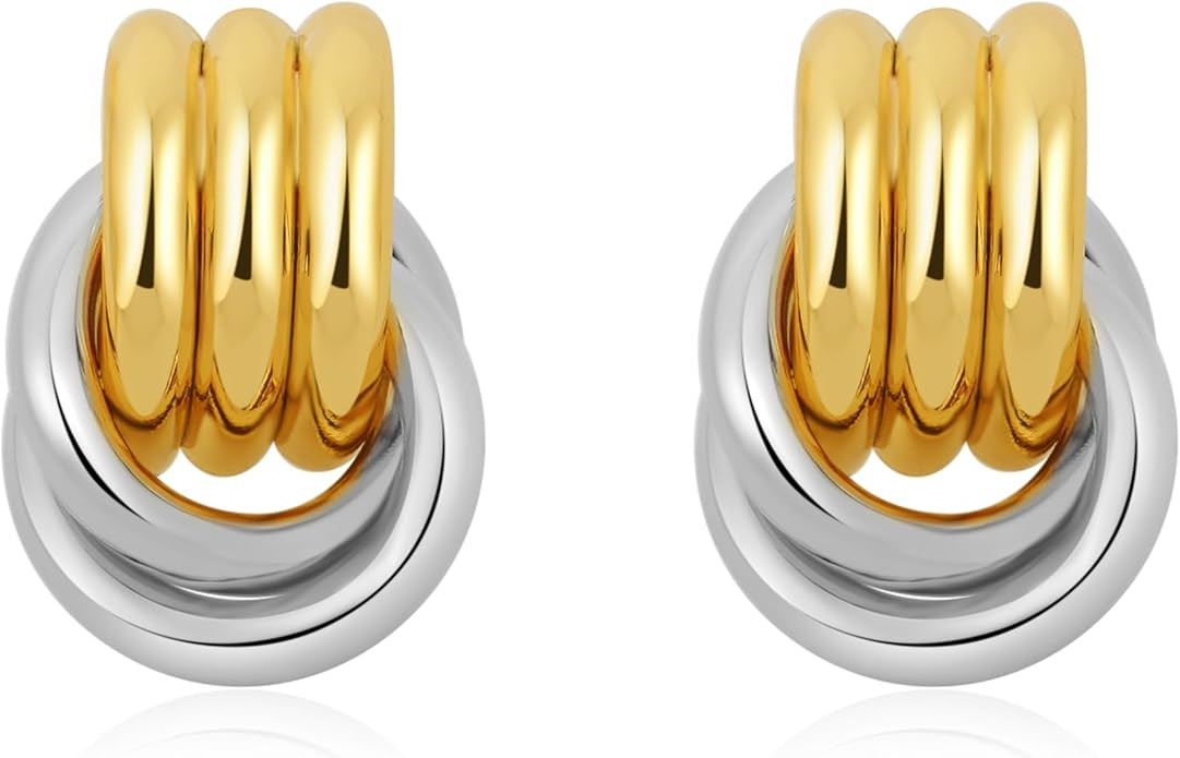 Trendy Gold Plated Knot Earrings for Women Chunky Statement Drop Dangle Earrings Lightweight Hypo... | Amazon (US)