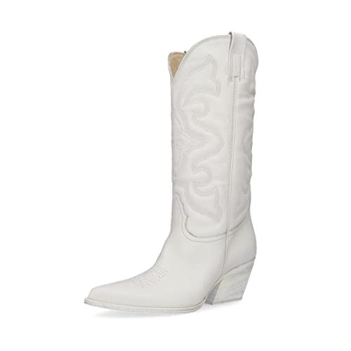 Steve Madden West White Leather Cowboy Mid Calf Block Heel Dagget Cowgirl Boots (White Leather, 9.5) | Amazon (US)