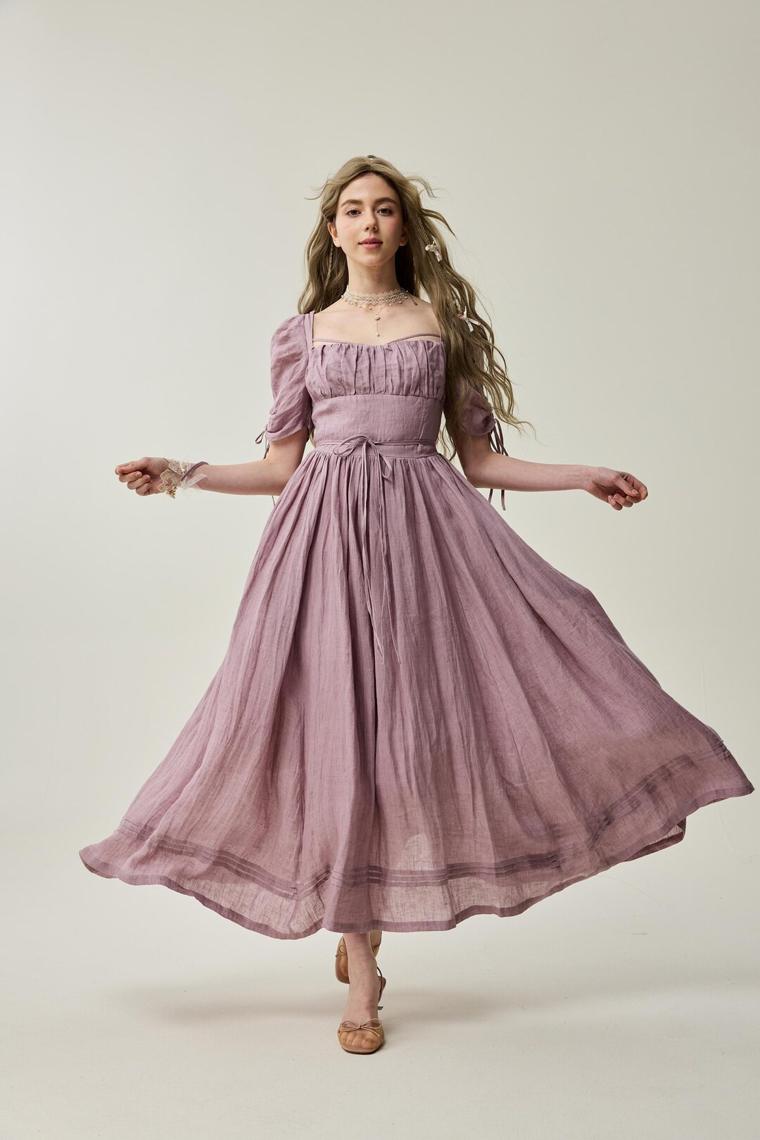 Corset Linen Dress in Orchid, Milkmaid Dress, Bridgerton Dress, Regency Dress, Cottagecore Dress,... | Etsy (US)