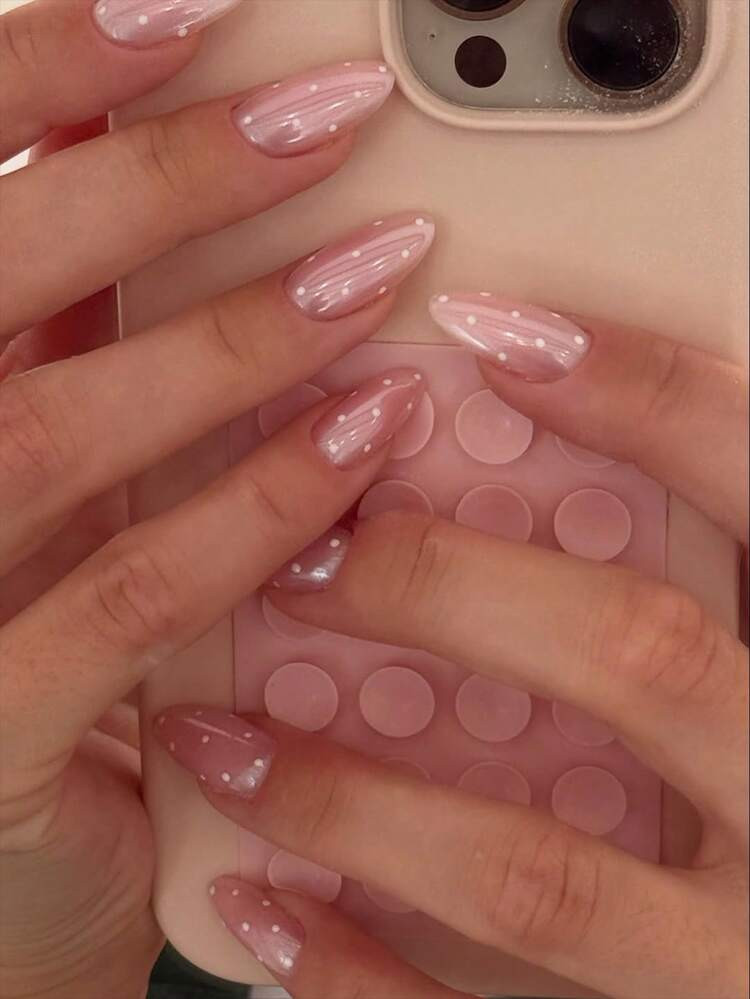 24pcs Long Almond-Shaped White Polka Dot Glitter Acrylic Press-On Nails, Perfect Fit For Short Nails, Set Includes: 1pc Jelly Gel And 1pc Nail File. Polka Dot Nails Make Your Fingertips Sparkle, Ideal For Parties, Dancing And Everyday Wear.
4.81
(100+)
 | SHEIN