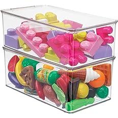 Amazon.com - mDesign Plastic Playroom/Game Organizer Box Containers with Hinged Lid for Shelves o... | Amazon (US)