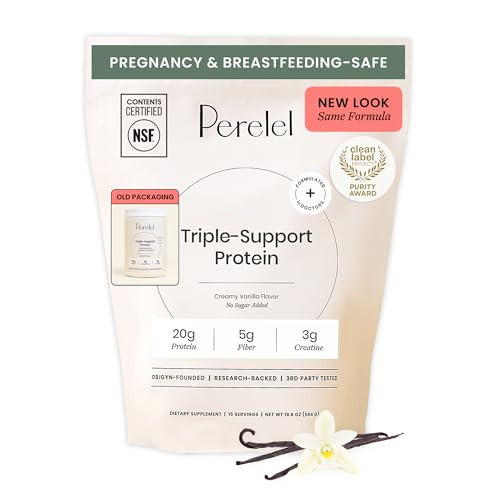 Perelel Triple-Support Plant Based Protein Powder, Creamy Vanilla, 20g Vegan Protein Powder, 3g Creatine Monohydrate, & 5g Prebiotic Fiber per Serving, Dairy Free, No Sugar Added, 15 Day Supply | Amazon (US)