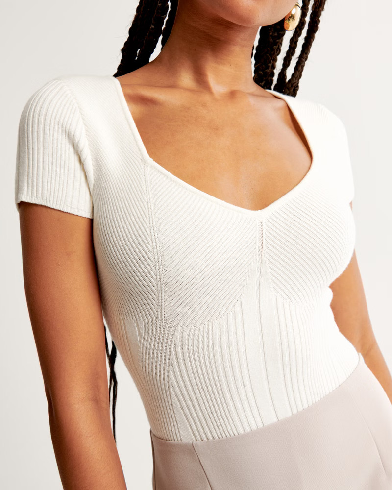 Short-Sleeve Sweetheart Sweater Bodysuit | Abercrombie & Fitch (US)