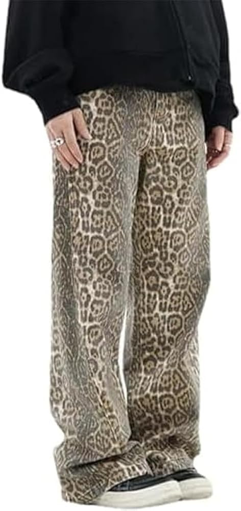 Leopard Print Jeans for Women Y2K Pants Cheetah Print Pants Y2k Jeans Streetwear Baggy High Waist... | Amazon (US)