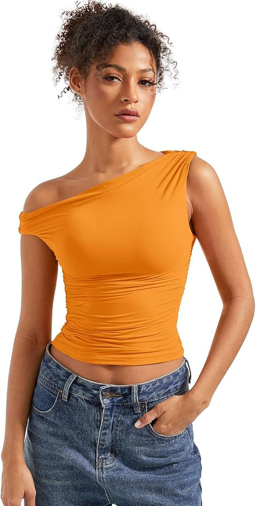 SUUKSESS Women Off Shoulder Tops Sleeveless Shirts Y2K Going Out Crop Tank Top | Amazon (US)