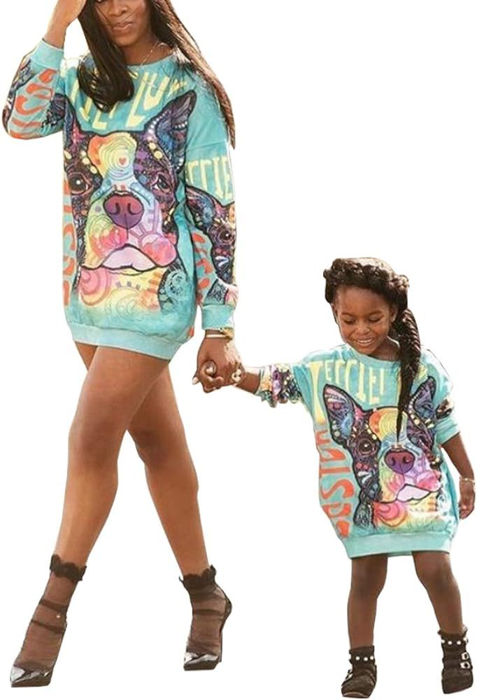 Mommy and Me Long Sleeve Unicorn Printed Family Matching Hoodies Pullover Sweatshirt Dresses with... | Amazon (US)