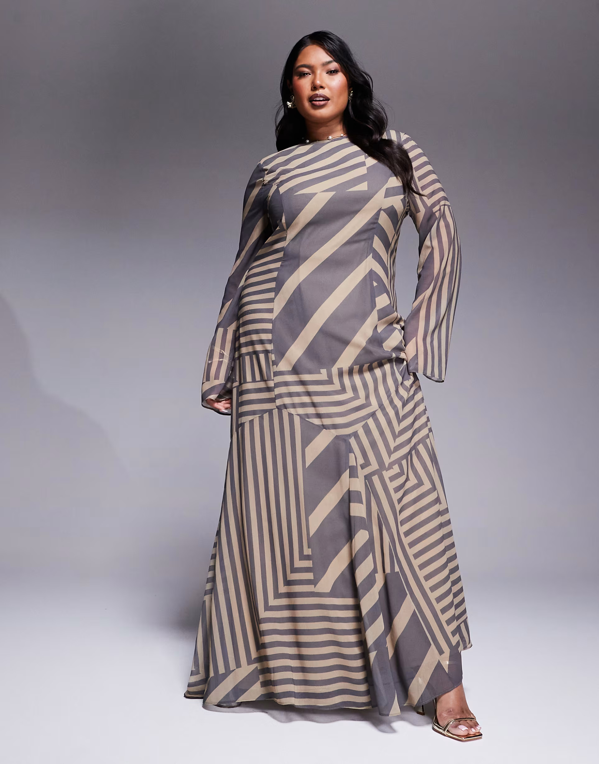 ASOS DESIGN Curve godet hem maxi dress in stripe print | ASOS (Global)