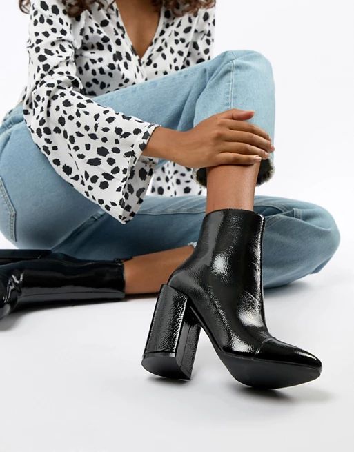 RAID Dolley Black Patent Heeled Ankle Boots | ASOS UK