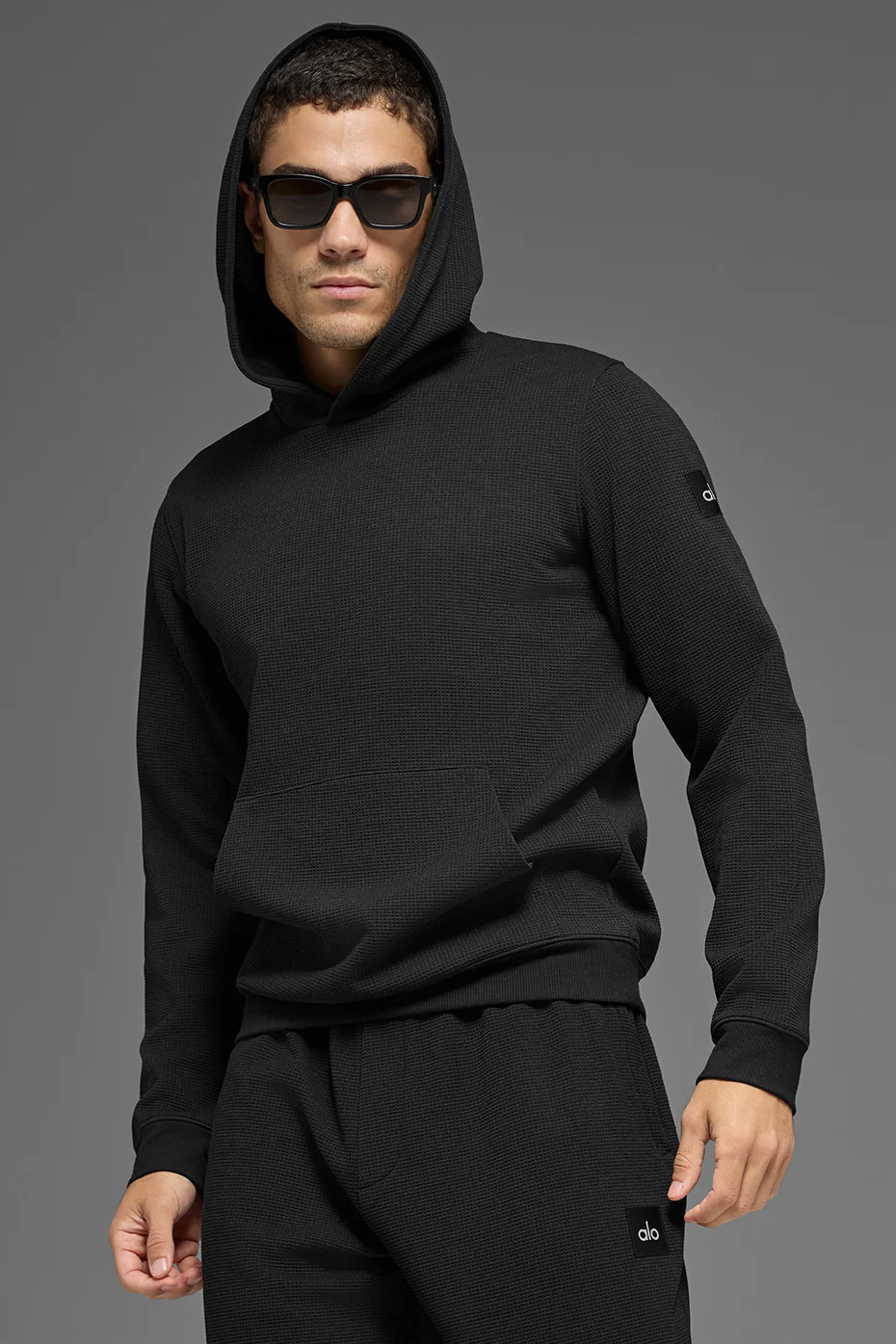 ALO | Waffle Lounge Hoodie in Black, Size: XL | Alo Yoga (US)