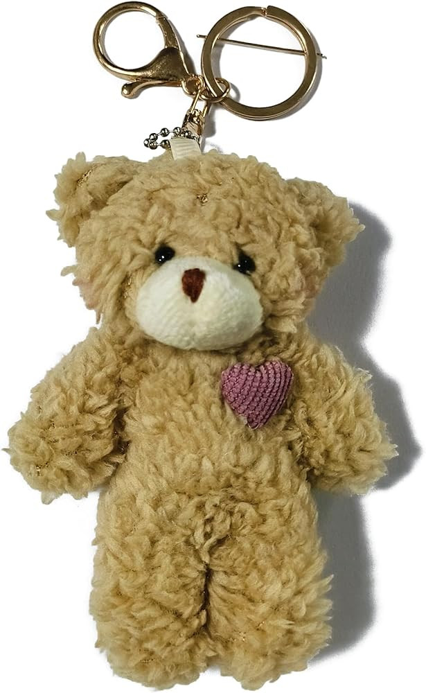 Kawaii Plush White Brown Bear Keychain for Women Pink Green Heart Stuffed Soft Cotton Cartoon Ted... | Amazon (US)