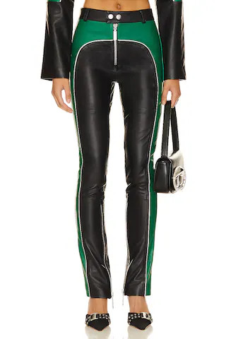 Camila Coelho Biker Leather Pants in Green & Black from Revolve.com | Revolve Clothing (Global)