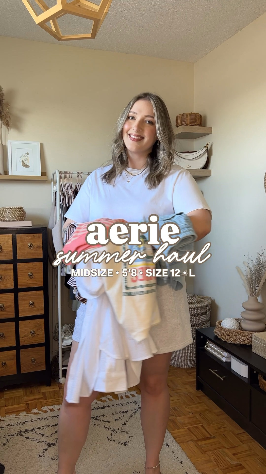 Summer @Aerie haul!! 
Sardines tee - TTS (meant to be oversized), wearing L
Chambray shorts - TTS, L
Striped sweater shorts - L
White button up shirt - L
Striped mini skirt (has built in shorts!) - L
Banana graphic tee - L
Crocs sandals are super comfy, I’m a 9.5-10 shoe and wear a 10.

#LTKmidsize #LTKsummer #LTKsale
