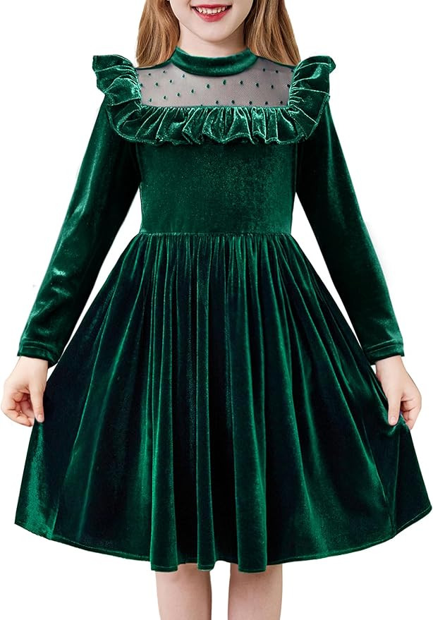 Arshiner Toddler Girls Christmas Dress Long Sleeve Velvet Dresses Princess Birthday Party Gown wi... | Amazon (US)