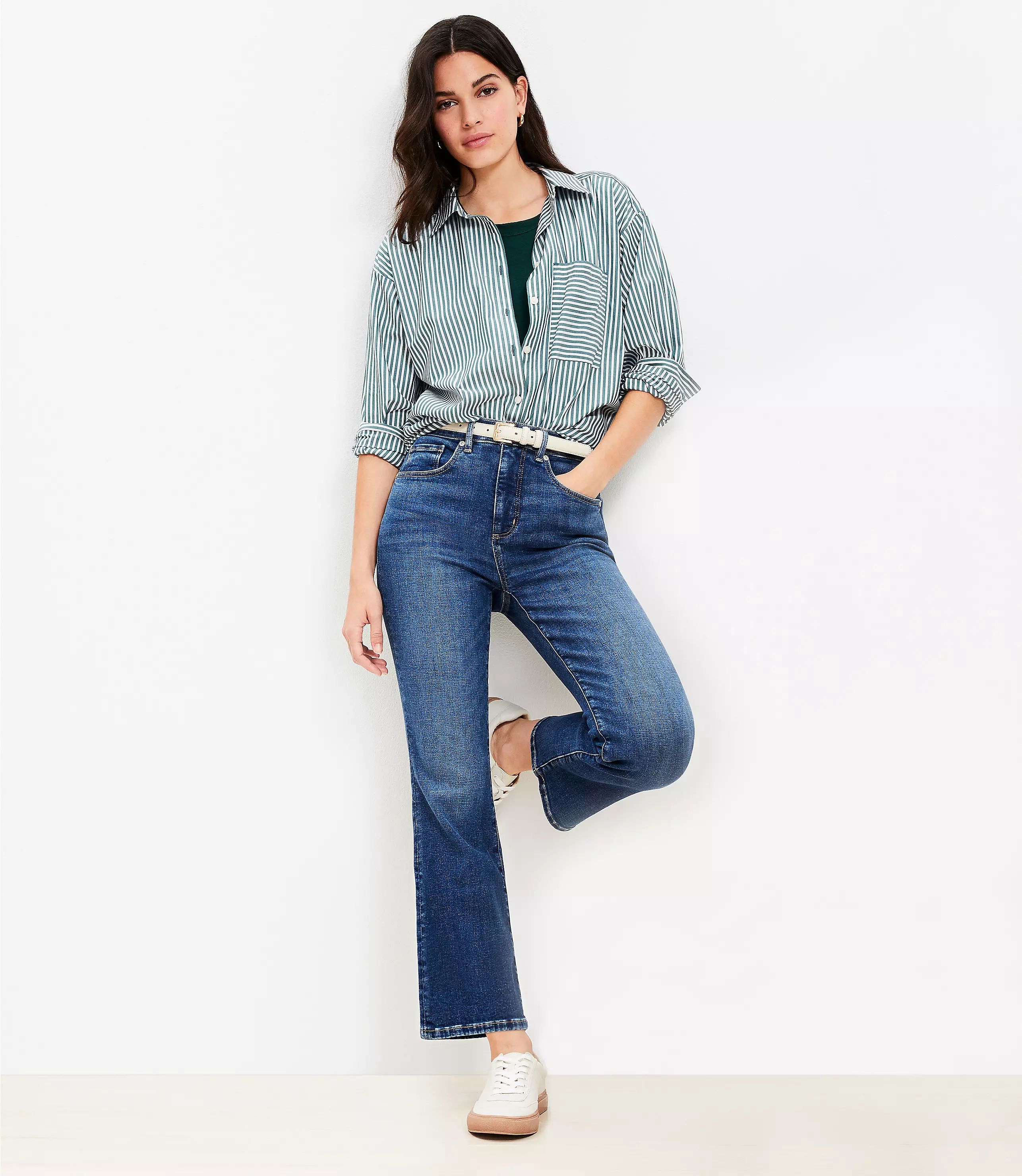 High Rise Kick Crop Jeans in Authentic Vintage Mid Wash | LOFT