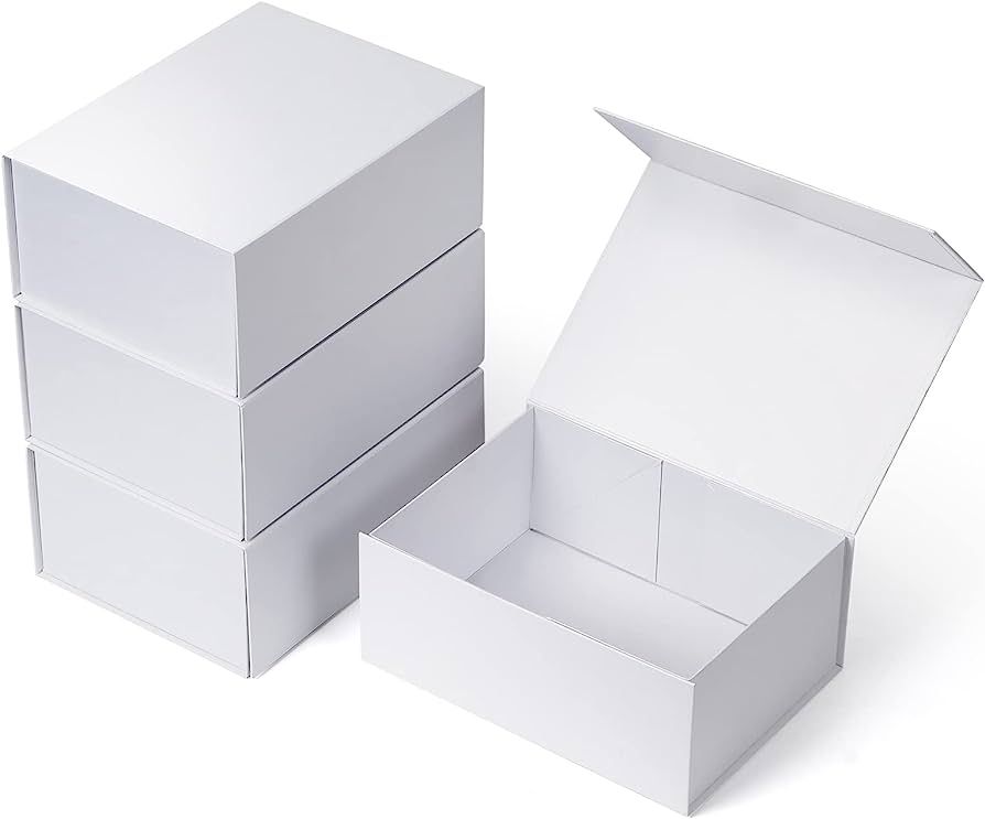 Ditwis 4 Pack 9.5x7x4 Inches Gift Boxes with Magnetic Closure Lids, White Magnetic Box for Weddin... | Amazon (US)