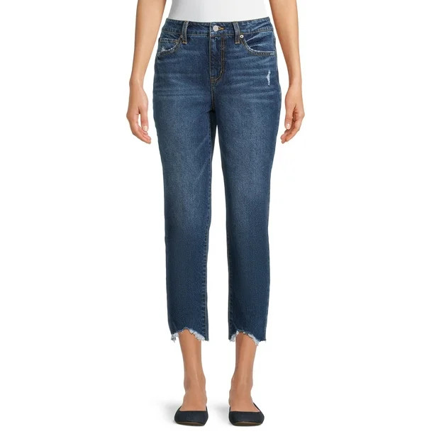 Time and Tru Women's Boyfriend Jeans with Sharkbite Hem | Walmart (US)